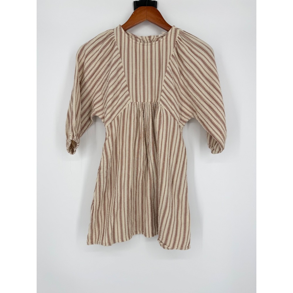 Copper Key Womens Peplum Top Medium Striped Boho Cottagecore Peasant Gauze